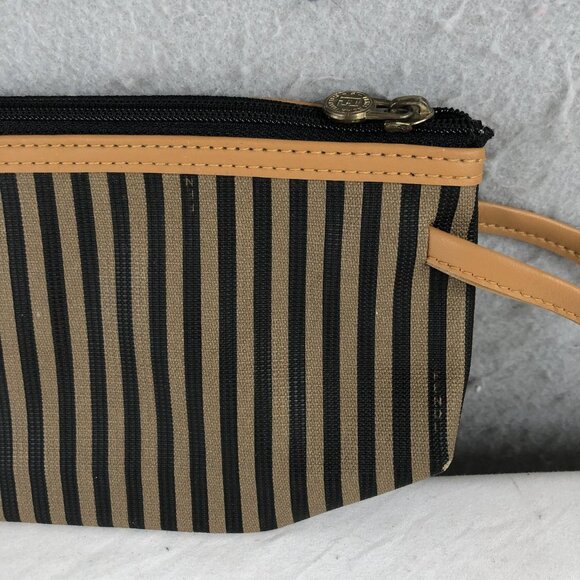 Vintage Fendi Roma Italy 1925 Striped Cosmetic Clutch Bag Leather Trim - Picture 14 of 16